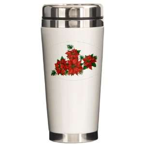  Ceramic Travel Drink Mug Christmas Holiday Poinsettias 