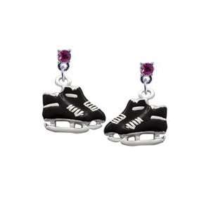  Black Ice Skates Hot Pink Swarovski Post Charm Earrings 