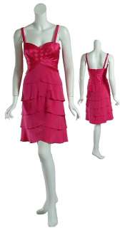 Vibrant Pink CHETTA B Tiered Silk Lattice Dress 4 NEW  