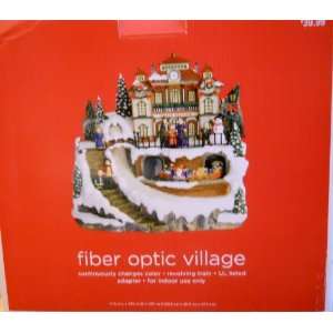 Fiber Optic Santas Village with Revolving Santas Train 