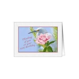    Birthday, 95th, Snowy Egret and Pink Rose Card Toys & Games