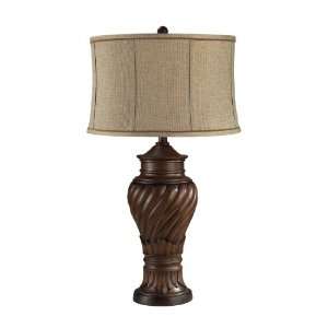   Table Lamp in Natural Wooden Tone with a Natural Linen Soft Drum Shade