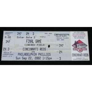 CINCINNATI REDS LAST GAME IN CINERGY Full Ticket 2002   MLB Baseball 