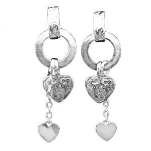  925 Silver Hearts & Circles Dangle Earrings Hawaiian 