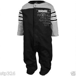 Oakland Raiders Baby Footed Sleeper PJs Stripe Sleeve 047213588451 