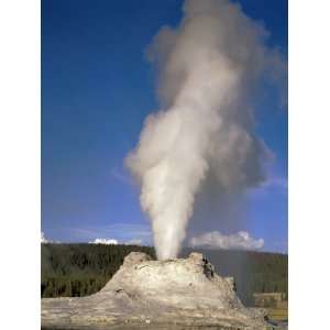 Wyoming, Yellowstone National Park, Castle Geyser, Steam Erupting from 