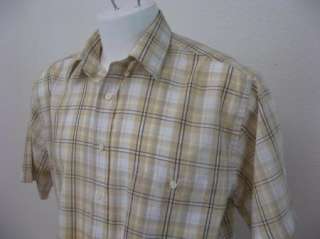 Vintage Mens TOWNCRAFT Thin Beige Plaid WRINKLE FREE Casual S/S Chino 