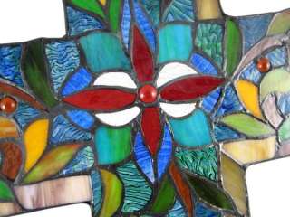 Stained Glass Flowered Cross Wall Hanging Christian  