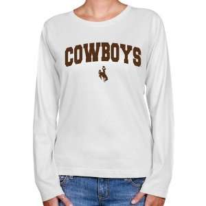 NCAA Wyoming Cowboys Ladies White Logo Arch Long Sleeve Classic Fit T 