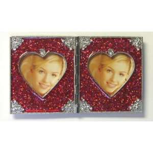  2   2×2 Hinged Double Hearts   Red Sparkle Epoxy