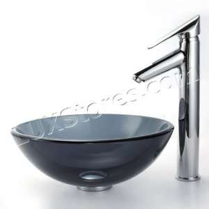  Clear Black 14 inch Glass Vessel Sink and Decus Faucet C 