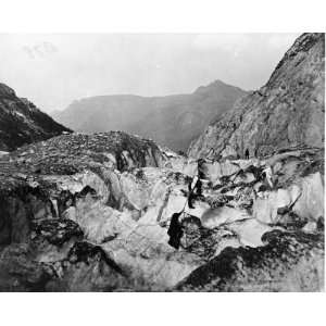 com 1800s photo Passage of Grindelwald Glacier graphic. Men climbing 