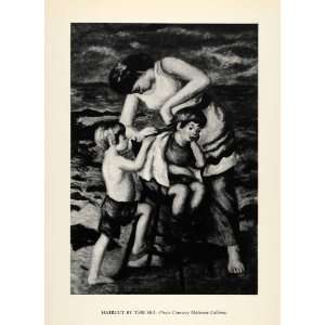 1941 Print Waldo Peirce Art Mother Sons Children Boys Haircut Beach 