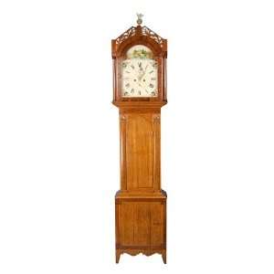   Victorian English Oak Grandfather Clock w Painted Dial