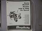 Simplicity Parts Manual 7010 7016 Six Speeds Lawn Tractors