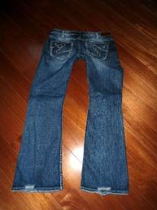 Buckles SILVER Tuesday Low Rise Stretch Distressed Bootcut Jeans 30x30 