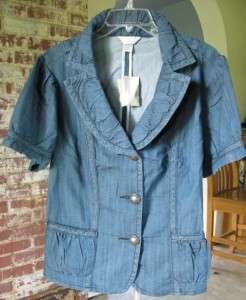 CJ Banks Ruffled Denim SS Blazer w/Pockets NWT 1X / 2X  