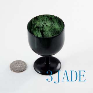 Hand Carved Natural Green Jade / Nephrite Cup  