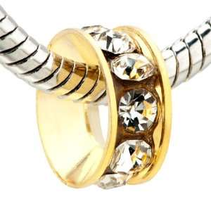  Golden Clear Crystal Circle Beads Fits Pandora Charm 