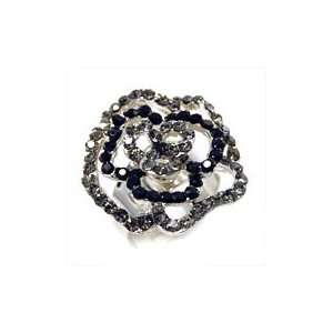  Black crystal flower ring rose outline with adjustable 