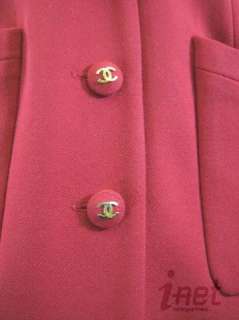 Chanel Boutique 92G Sz 10 Dress Red Wool Fitted Shirtwaist Belted Logo 