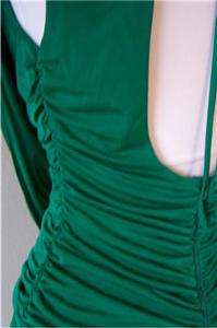   80s Green silky hanky hem shirred waist cowl neck dress M  