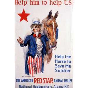   RED STAR ANIMAL RELIEF WAR VINTAGE POSTER CANVAS REPRO
