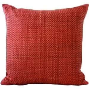  Lance Wovens Denim Red Leather Pillow