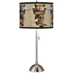 Cool Cat Giclee Brushed Steel Table Lamp
