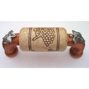  3 CTC Wine Cork Bin Pull   Wood   with Silver Leaves 