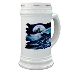 Stein (Glass Drink Mug Cup) Moon Dolphins