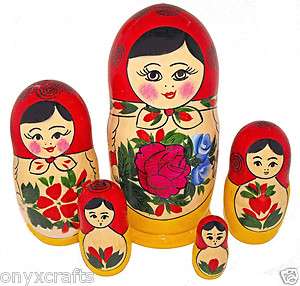 Set of Five Traditional Russian Nesting Dolls. Semenov.  