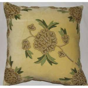  Crewel Pillow Amarylo Beige Cotton Velvet (16X16)