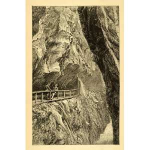  1871 Wood Engraving Whymper Gorge Pfeffers Swiss Alps 