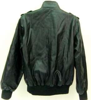 Mens Route 66 Black Leather Biker Jacket Rim Collar S  