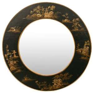  45Dia. Black Crackle Chinoiserie Mirror