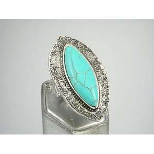  Avenue Beautiful Large Marquee Cut Turquoise Stone Fashion Ring 