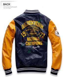 Mens Faux leather Baseball Jacket Coat S M L XL XXL NAVY BLUE BLACK 3 