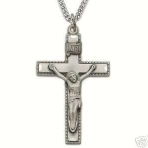  Mens Large 1.5 Inch Sterling Silver Crucifix Necklace _ Jewelry