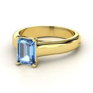  Sleek Emerald Cut Solitaire Ring, Emerald Cut Blue Topaz 