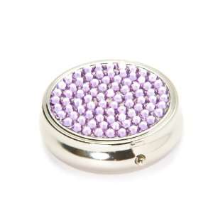  Purple Crystal 3 Day Section Round Metal Pill Box Case 