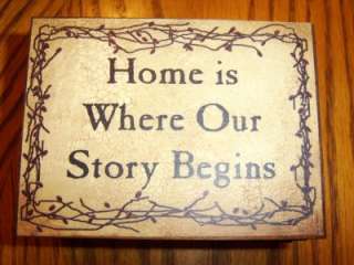 Home is Where our Story Begins w/ pip vine Block Sign  