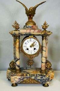 19th Century French Sienna Marble And Gilt Bronze Mantel Clock Set 