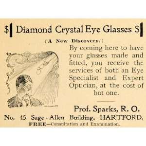  1899 Ad Diamond Crystal Eye Glasses Prof Sparks 45 Sage 
