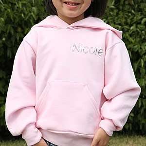  Girls Personalized Pink Hooded Sweatshirt with Rhinestone 
