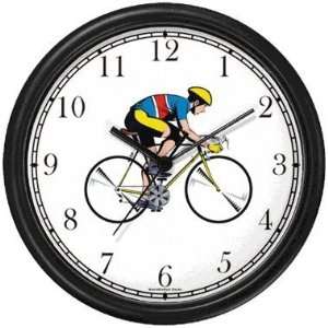 Cyclist Cycling or Biking Wall Clock by WatchBuddy Timepieces (Black 