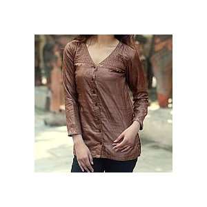  NOVICA Silk blouse, Brown Shimmer