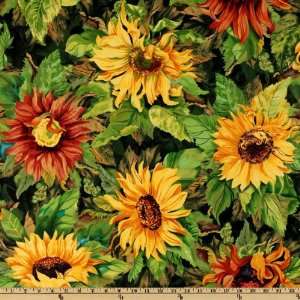   Large Sunflowers Dark Green Fabric By The Yard Arts, Crafts & Sewing