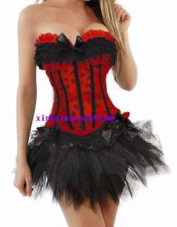 Sexy Red Gothic Moulin Rouge Costume Corset +Skirt  