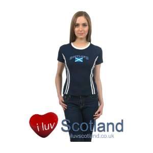  Scotland Saltire Print 2 Stripe T shirt Navy Patio, Lawn 